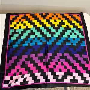 Kurt Geiger Black and Pink Geometric Silk Scarf - NWOT